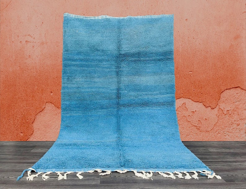 Beni Ourain Custom Light Blue Rug-moroccan Wool Rug-handwoven Berber ...