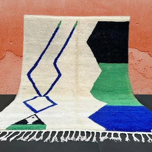 Gorgeous Custom Moroccan Beni Ourain Wool Rug-Moroccan Beber Handmade Rug-beni ourain Style tapis-Custom Rug-Unique Colorful Handwoven Rug