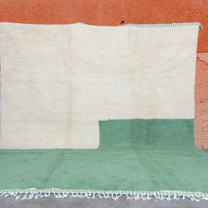 Beautiful Custom Moroccan Rug-Wool Berber Rug-Gorgeous Beni Ourain Style rug,Green style carpet-Beniourain rug-Green and white Handwoven Rug