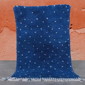 Gorgeous Custom Blue Moroccan Rug-Wool Berber Rug-Gorgeous Beni Ourain Style rug,Blue Dots Style Carpet-blue and White Handwoven Rug