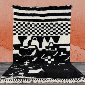 Checker Custom Moroccan Rug-Gorgeous Beni Ourain Style Carpet-Tapis Marocain Berbère -Handwoven Wool Rug-checkered Black and White Rug