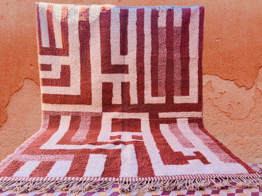 Tapis Marocain Beni Ourain 5x8 Ft - Laine, Tissé Main, Motifs Géométriques Colorés - Neuf Sans étiquette