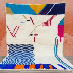 Custom Abstract Azilal Rug - Multicolored Moroccan Wool berber Rug - beni ourain Style tapis - Gorgeous Colorful geometrics Rug
