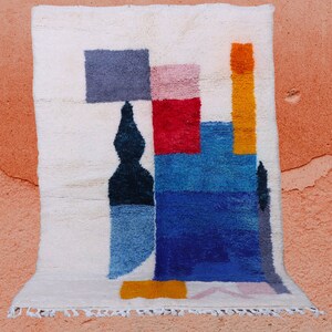 Colorful Custom Moroccan Beni Ourain Rug-Wool Rug-Moroccan Handmade Rug-beni ourain Style tapis-Custom Rug-Unique Colorful Rug