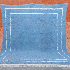Modern Custom Moroccan Rug-Wool Berber Rug-Gorgeous Beni Ourain Style rug,Blue style carpet-Beniourain rug-blue and white Handwoven Rug