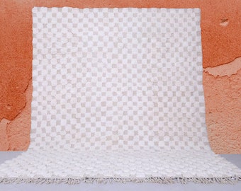 Gorgeous Neutral Custom Moroccan Handmade Rug-Wool Rug-beni ourain Style tapis -Custom Abstract Rug - Beautiful White on White Checkered Rug