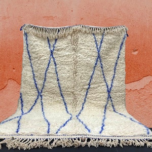 Dark Blue Custom Moroccan Rug-Wool Berber Rug-Gorgeous Beni Ourain Style rug,Blue style carpet-Beniourain rug-blue and white Diamonds Rug