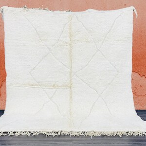 Beni Ourain Custom Moroccan rug-Full White Colored Wool rug-Handwoven Berber Rug-beni ourain Style tapis-Gorgeous Solid Color design Rug