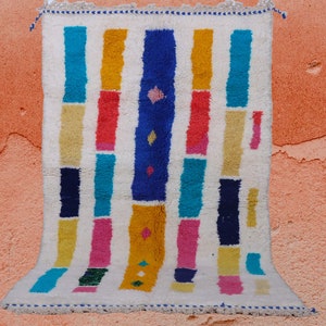Custom Beni Ourain Moroccan Rug-Moroccan Wool Rug-Moroccan Handwoven Rug-Beni ourain Style tapis-Unique Bright Colored Geometrics Rug