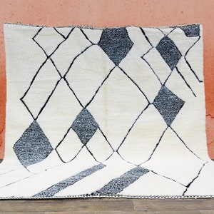 Schwarz-weißer marokkanischer Teppich-Beni Ourain Wollteppich-Handgewebter Berber Teppich-Beni Ourain Stil Tapis-Wunderschöner Schwarz-Weiß-Designteppich