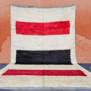 Moroccan Custom Red and Black Beni Ourain rug-Colorful Wool rug-Handwoven Berber Rug-beni ourain Style tapis-Gorgeous Lines Design Rug