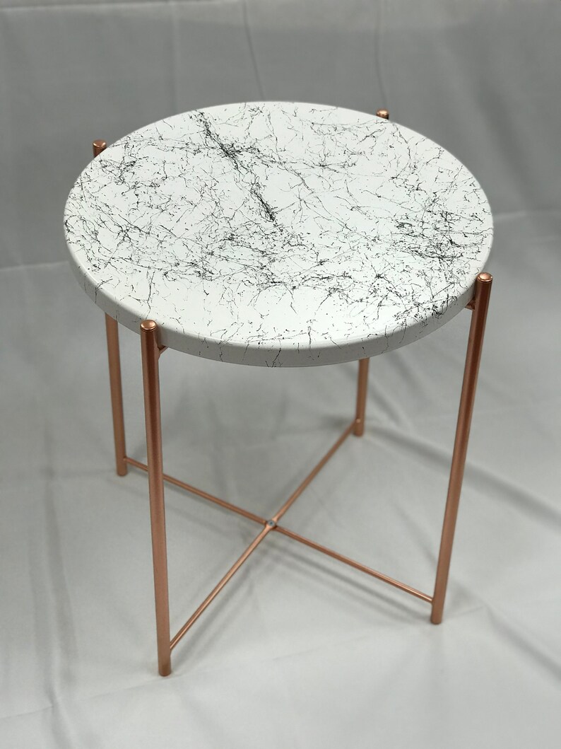 Side Table Rose Gold And Marble Effect