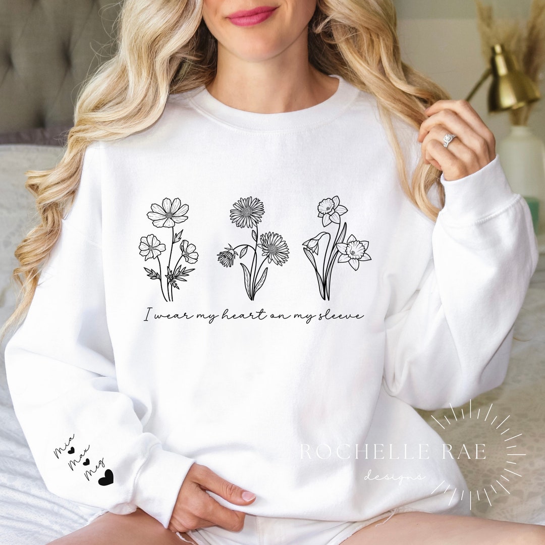 Custom Birth Month Flower Sweatshirt With Names on Sleeve - Etsy