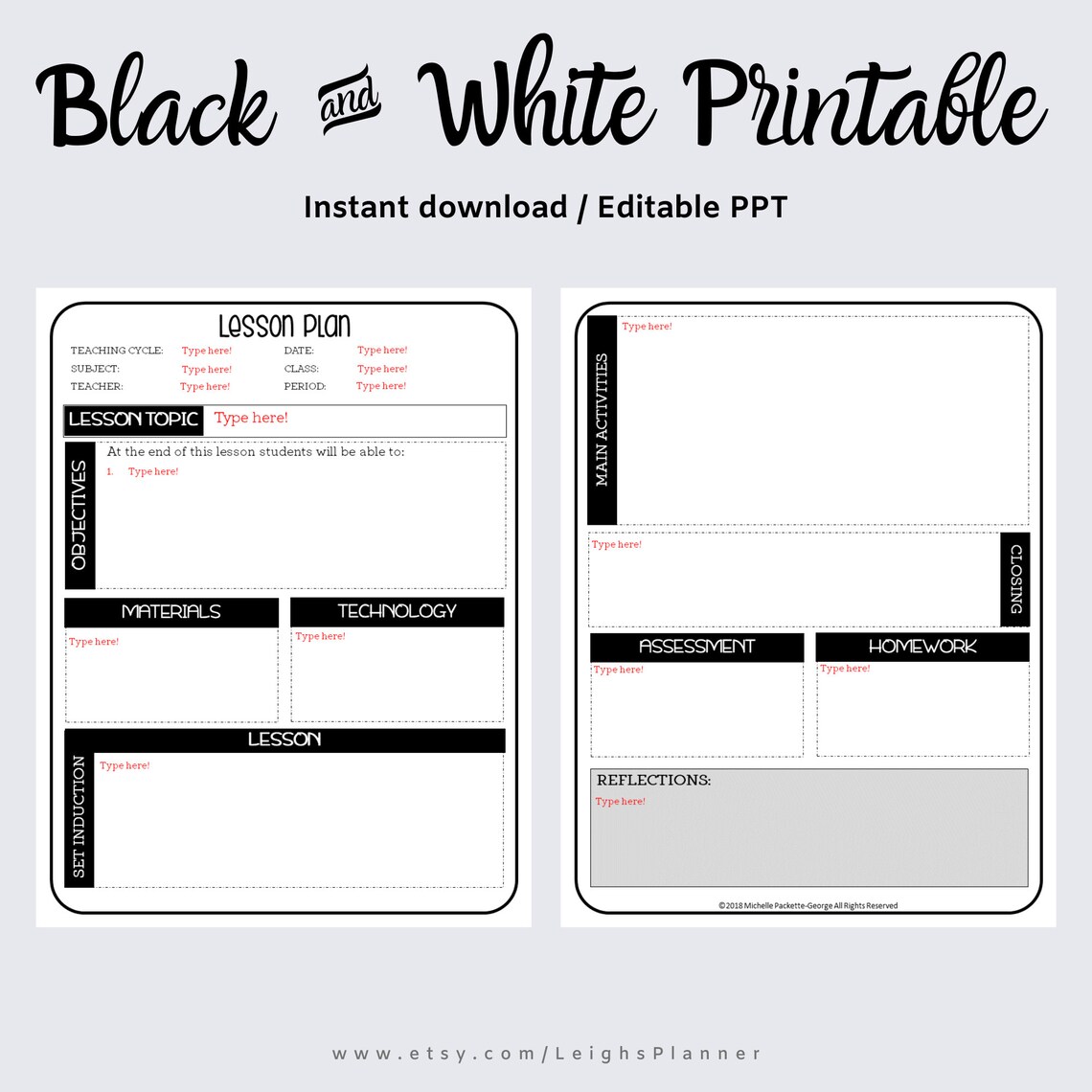 Lesson Plan Template for Teachers Editable / INSTANT Digital - Etsy
