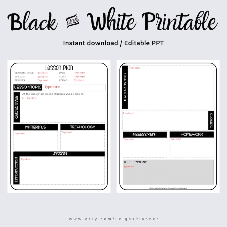 Lesson Plan Template for Teachers Editable / INSTANT Digital - Etsy