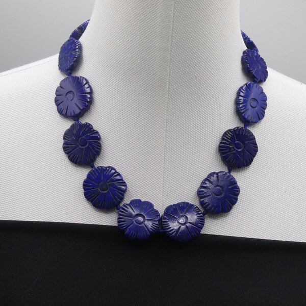 Lapis Lazuli Flower Shape Necklace Afghan Lapis bead strand,Necklace Afghan turkmen Hand cut hand drilled and hand polished/gypsy Style