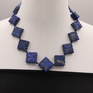 Handmade Lapis Lazuli Square Shap Necklace.Natural Lapis Beads,Lapis Stone,Lapis Strand Afghanistan,deep blue,Hand cut drilled,Hand polished