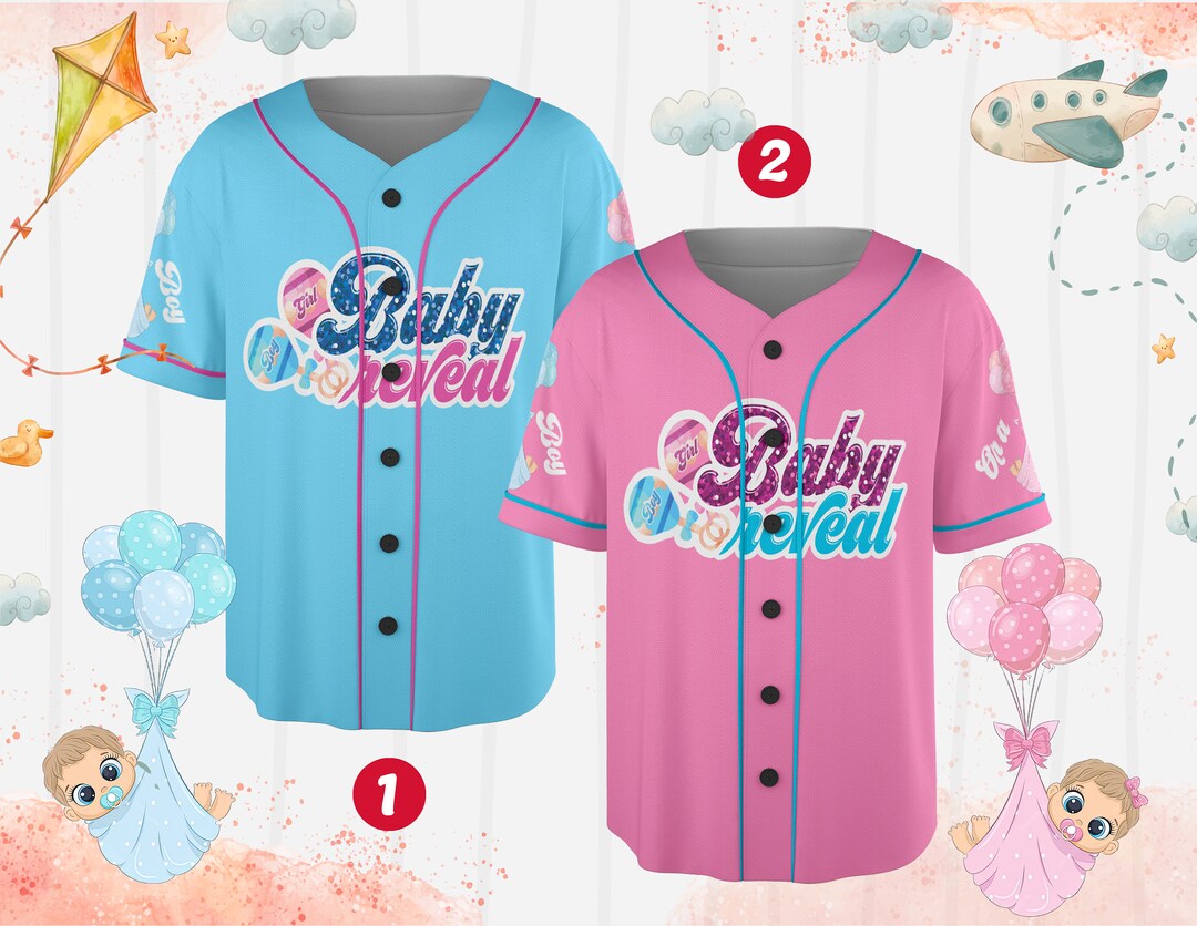 Personalized Baby Reveal Baseball Jersey, Blue or Pink Baseball Jersey
