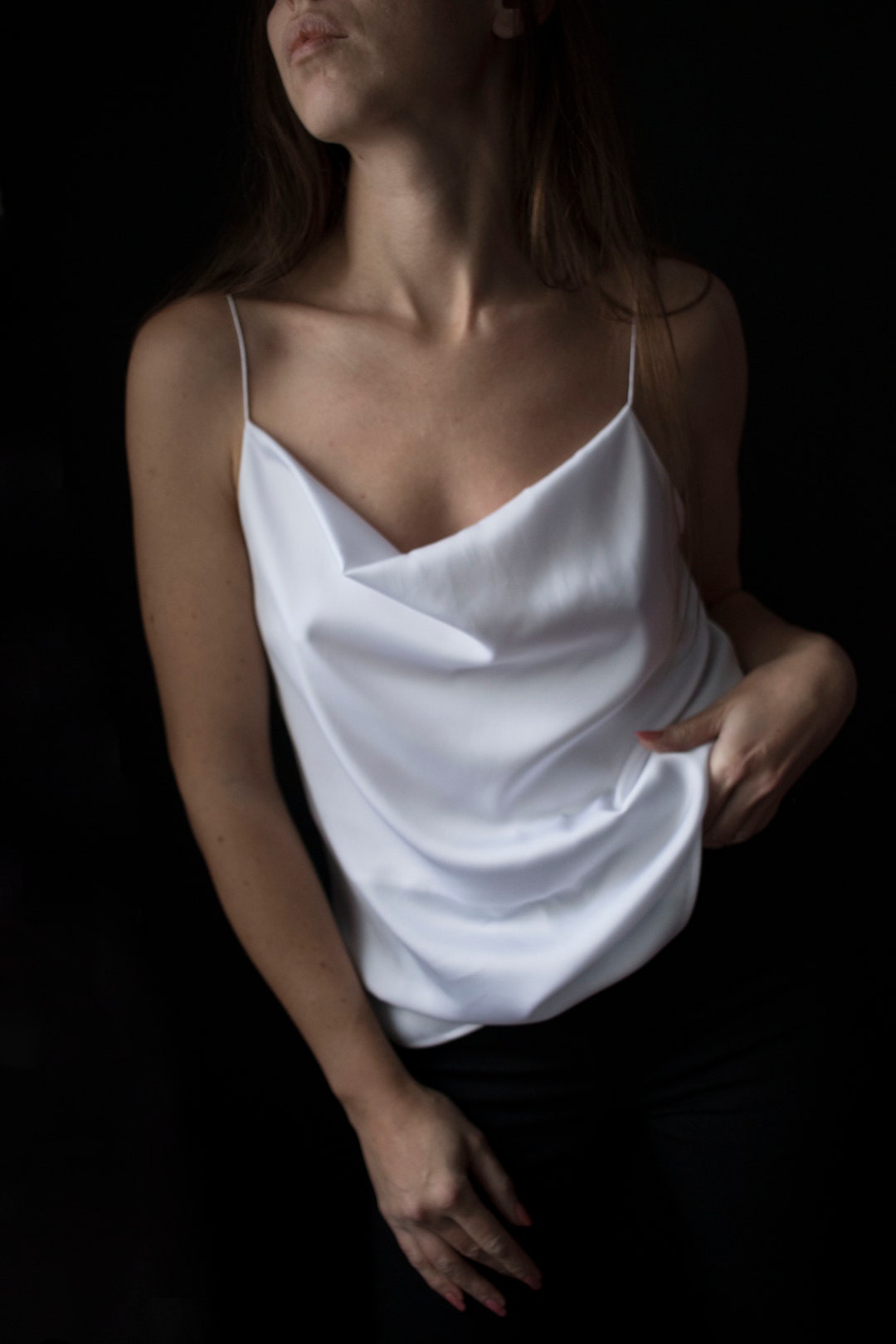 Silky Cami in Colors. Cowl Neck Camisole. Satin Slip Top. White Silk ...