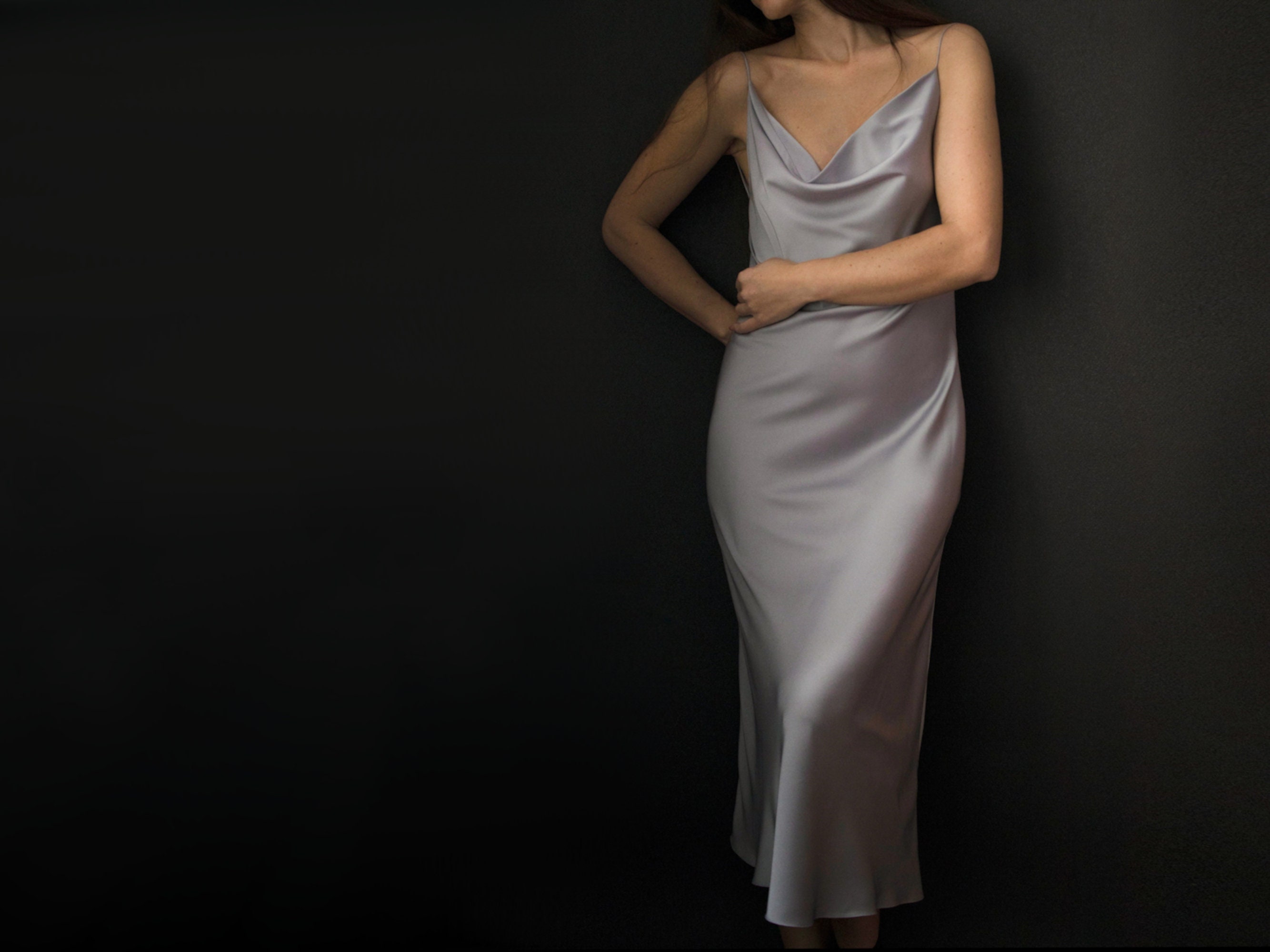 satin cowl back midi slip dress Black Satin Cowl Neck Midi Slip Dress