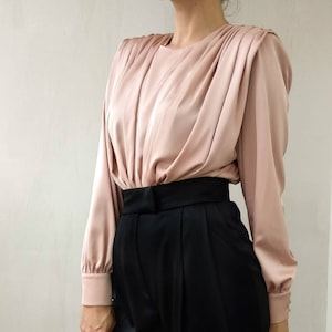 Satin blouse for women. Satin blouse crew neck. Ruffle blouse bodysuit. Woman bodysuit silk.