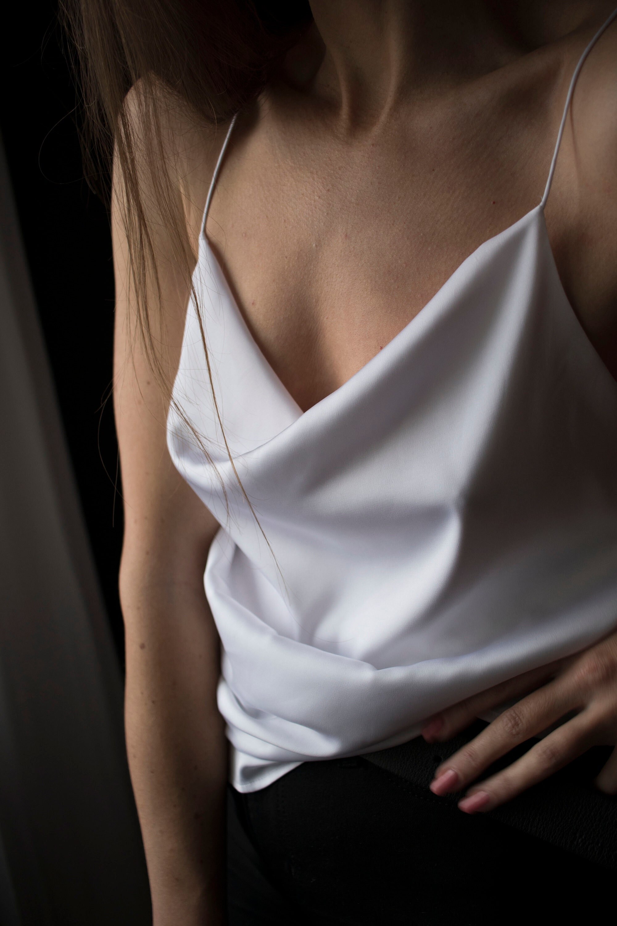 white satin cowl neck cami