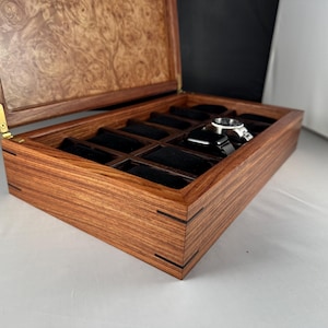 Luxury Watch Box, African Bubinga and Maple Burl with Wenge Accents