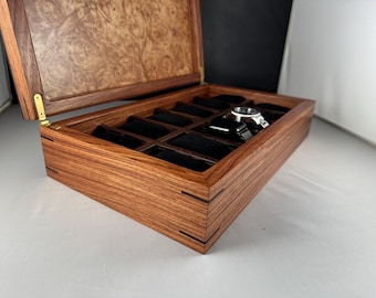 Luxury Watch Box, African Bubinga and Maple Burl with Wenge Accents