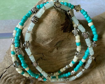 Artisan Jewelry Turtle Charm Glass Bead Stretch Beach Boho Anklet