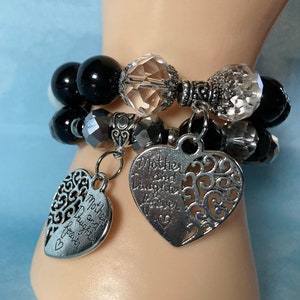 Zwarte Crystal White Kralen Stretch Moeder Dochter Boho Armbanden