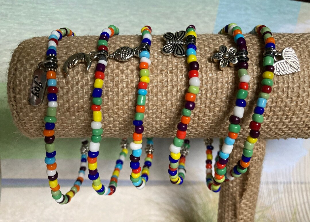 Multi Color Seed Bead Stretch Rainbow Bracelet Anklet Boho