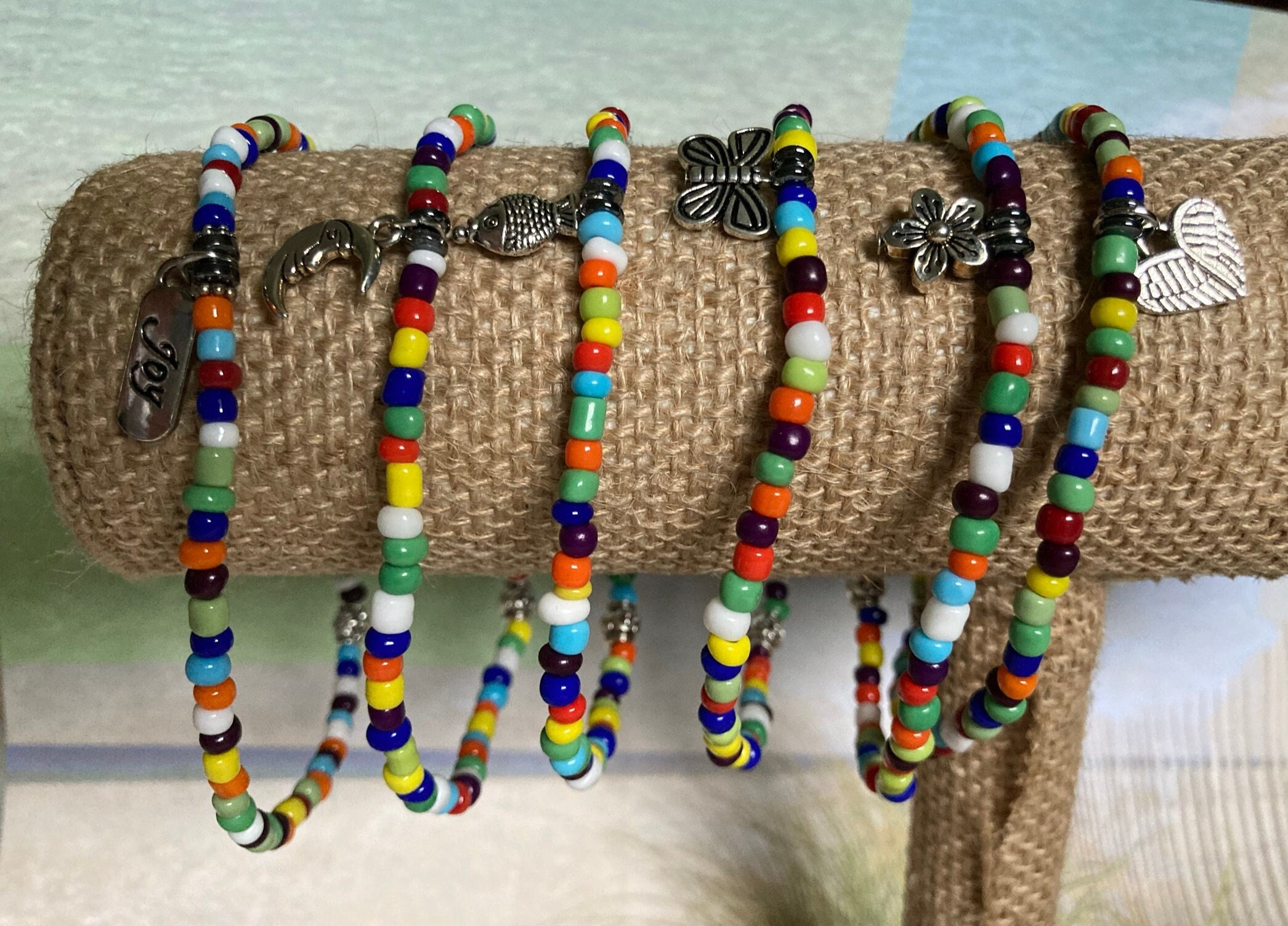 Multi Color Seed Bead Stretch Rainbow Bracelet Anklet Boho
