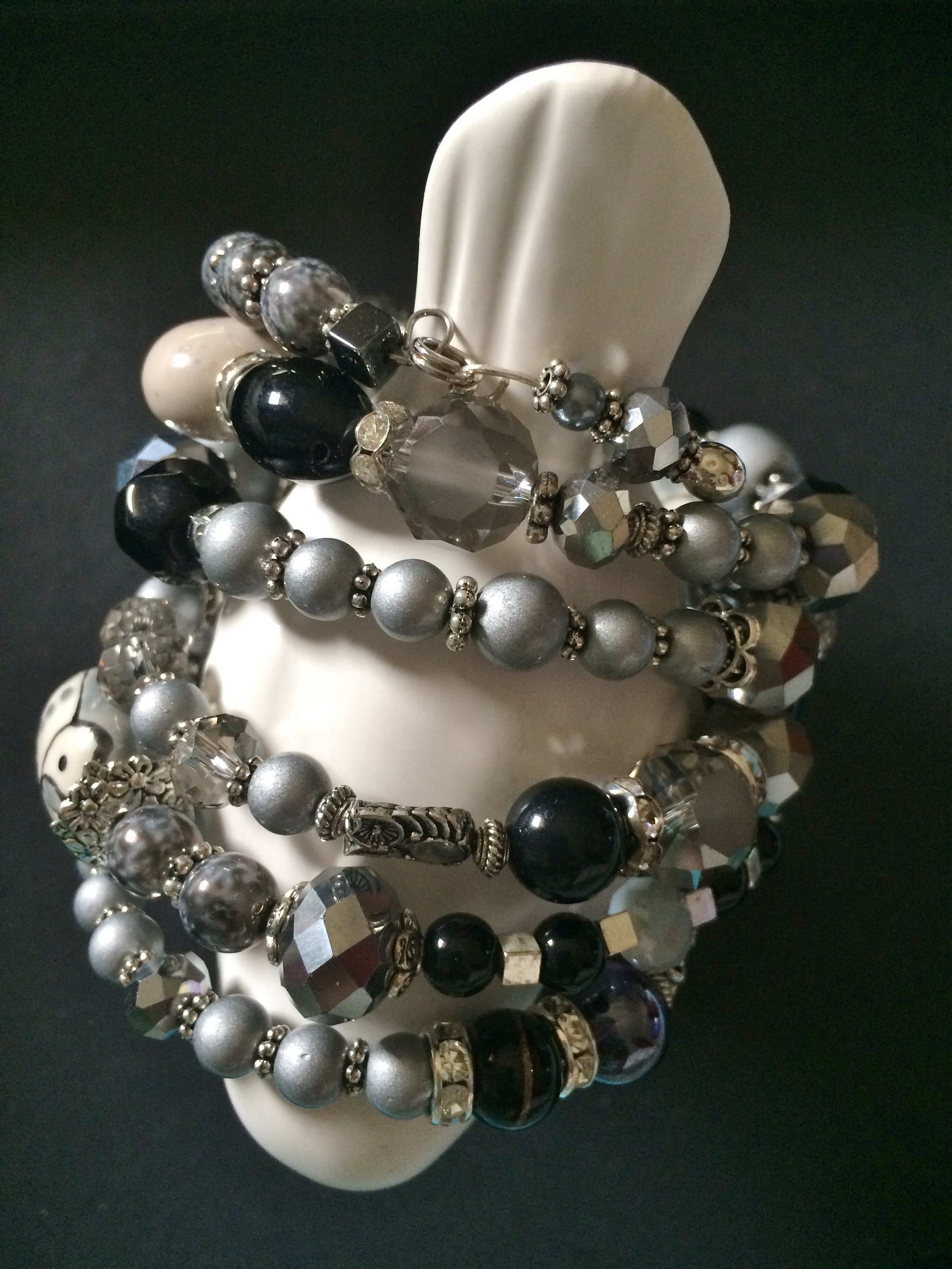 Free Bird Gray Owl beaded Boho Bohemian Memory Wire Wrap Bracelet