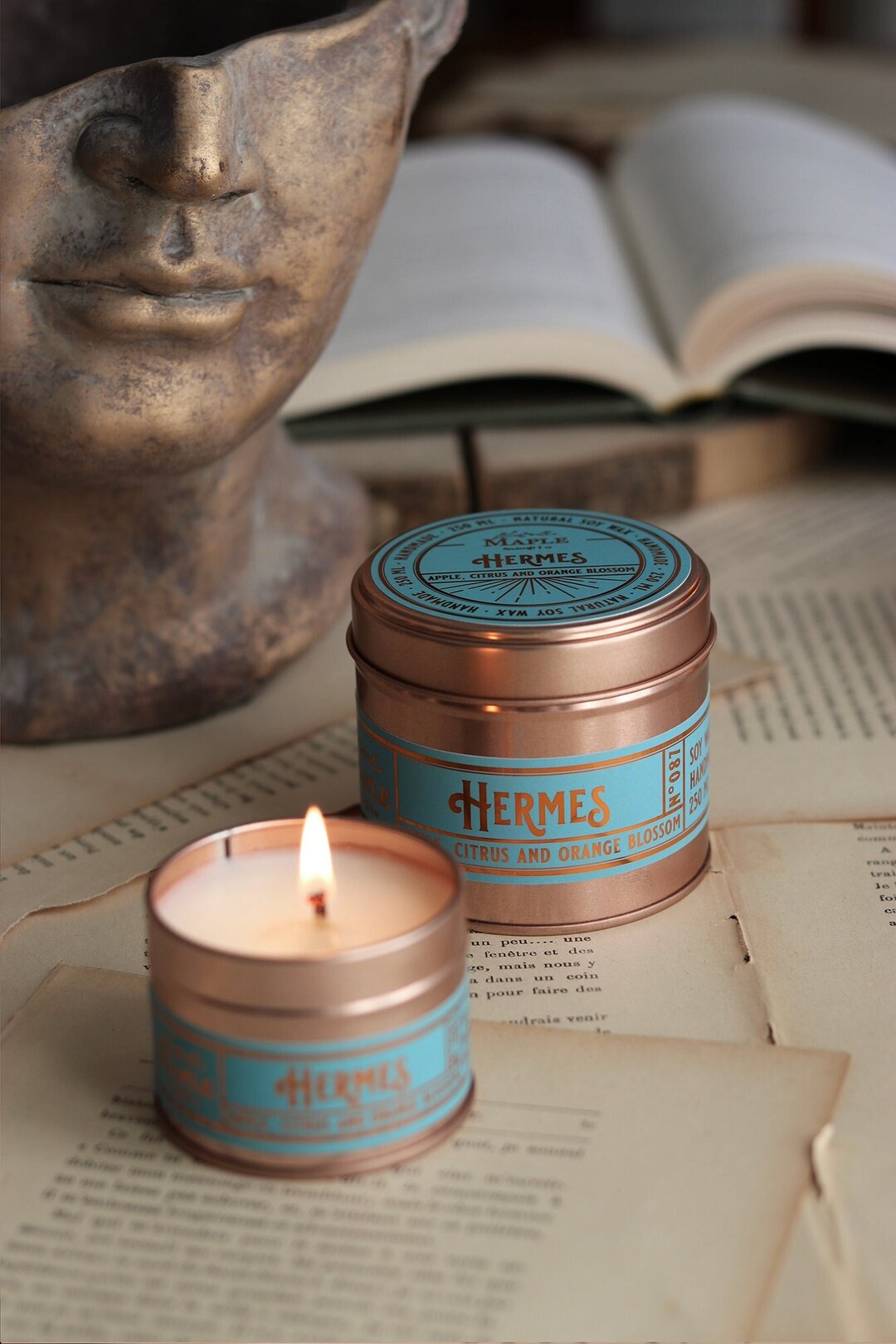 HERMES Candle Citrus, Apple, Orange Blossom, Vegan Candle, Fresh Air