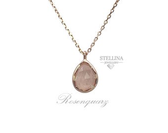 Rosenquarz Halskette rosé Gold
