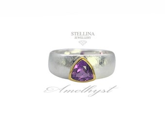 Amethyst Ring 925 Silver Gold Adjustable Size
