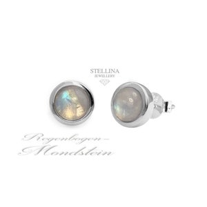 Rainbow moonstone stud earrings 925 silver