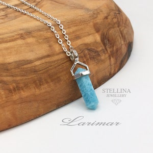 Necklace 925 silver, Larimar/polished, double tip 6 x 17 mm