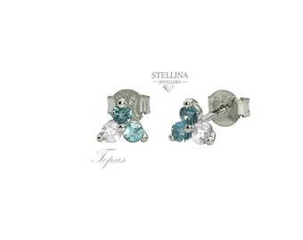 Boucles D'oreilles En Argent 925 Avec Topazes Bleues - Modèle Pendantes Dormeuses Référence R.3500707