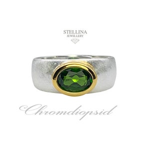 Chrome Diopside Ring 925 Silver/Gold Adjustable Size