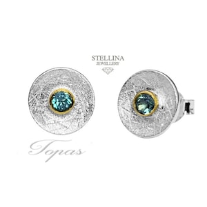 Topas Swiss blue Ohrstecker bicolor