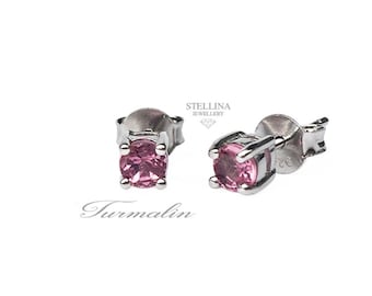 Pendientes de turmalina rosa, plata 925
