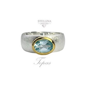 Topaz ring 925 silver gold adjustable size