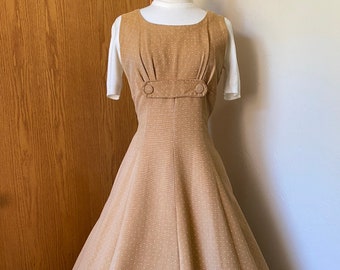 Vintage Tan Polka Dot Corduroy Jumper Dress size 15