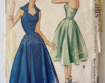 1953 Original Vintage McCalls Printed Halter Evening Dress Pattern #9508 Size 16 Bust 34