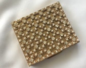 Vintage Fifth Avenue Pearl and Rhinestone Powder Compact 2.75 quot x2.5 quot
