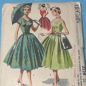 1955 Original Vintage McCalls Printed Misses Dress Pattern #3528 Size 12 Bust 30 Waist 25