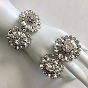 Vintage Juliana Clear Rhinestone Bridal Clamper Bracelet and Earring set