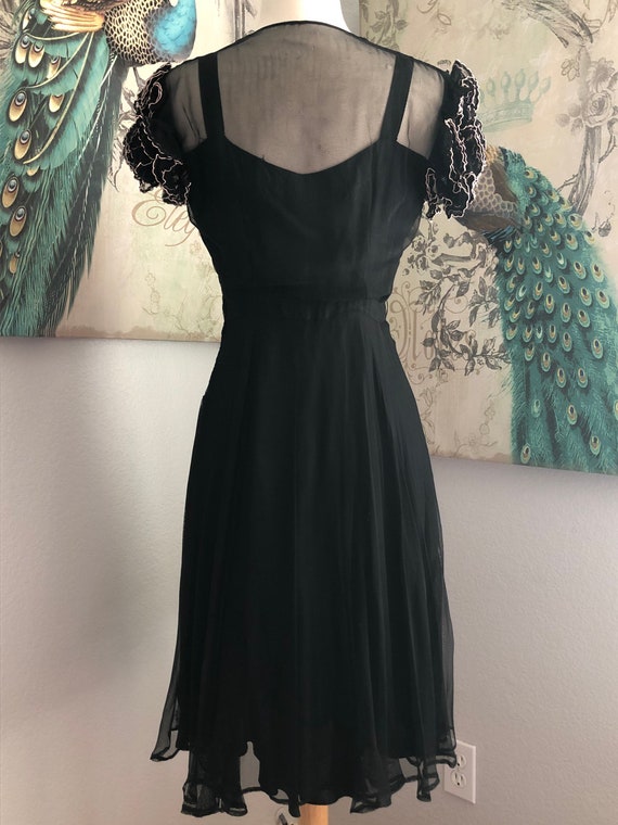 Vintage 30s Semi-sheer Black Rayon Dress Size S - image 3
