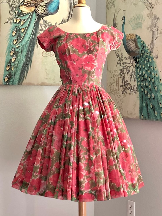 Vintage Gigi Young Floral Chiffon Garden Party Dre